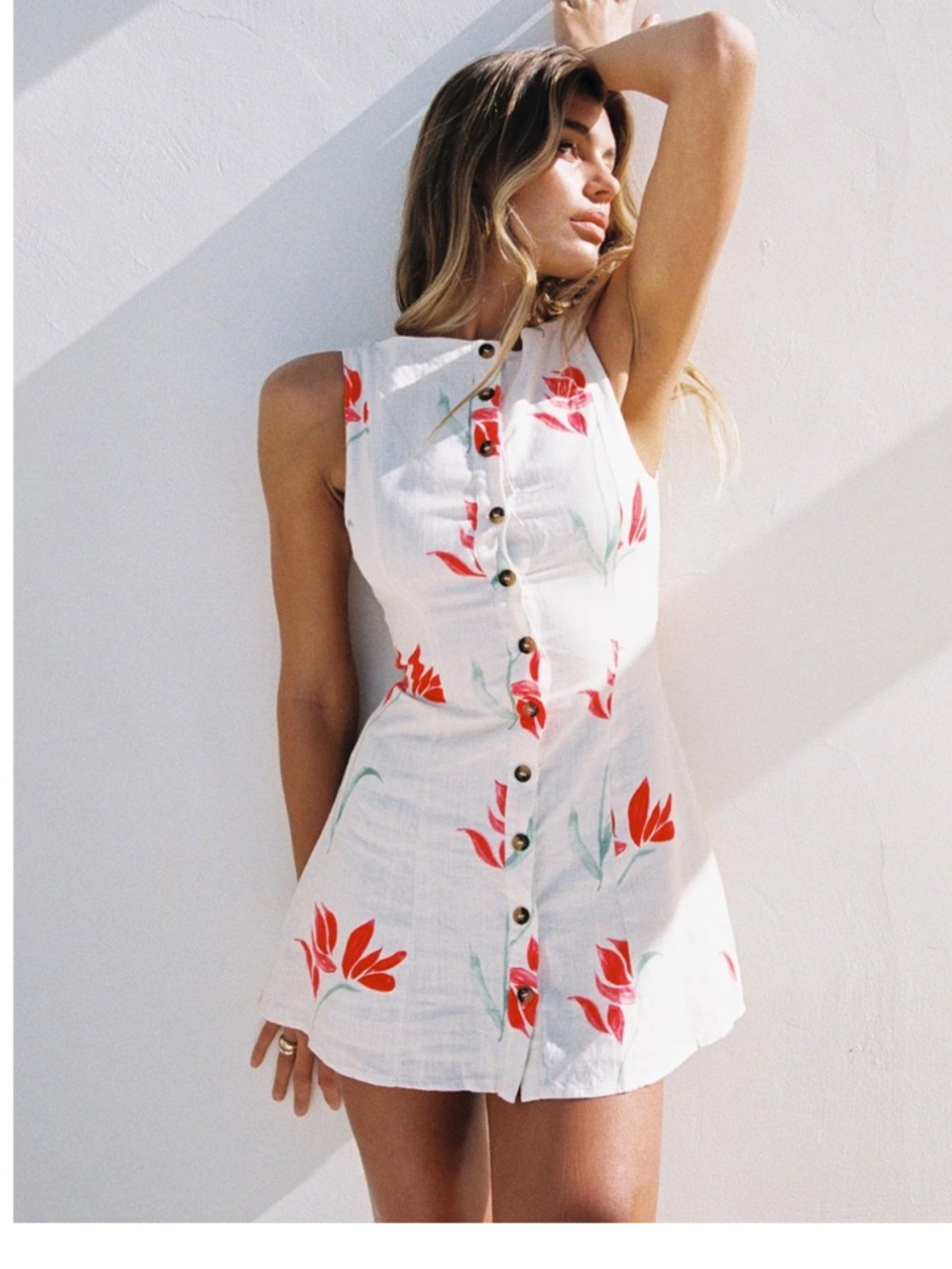 Princess Polly White Mini Dress with Red Floral Print